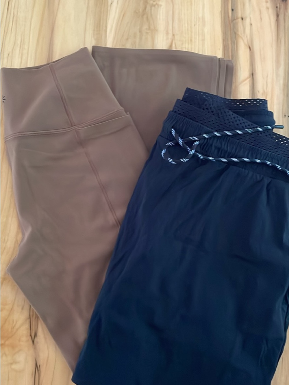 Athleta Taupe Leggings with Navy Drawstring Skort
